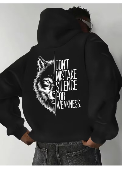 Hanorac Barbati, Wolf Don't Mistake, calduros, cu gluga, 100% bumbac, Negru