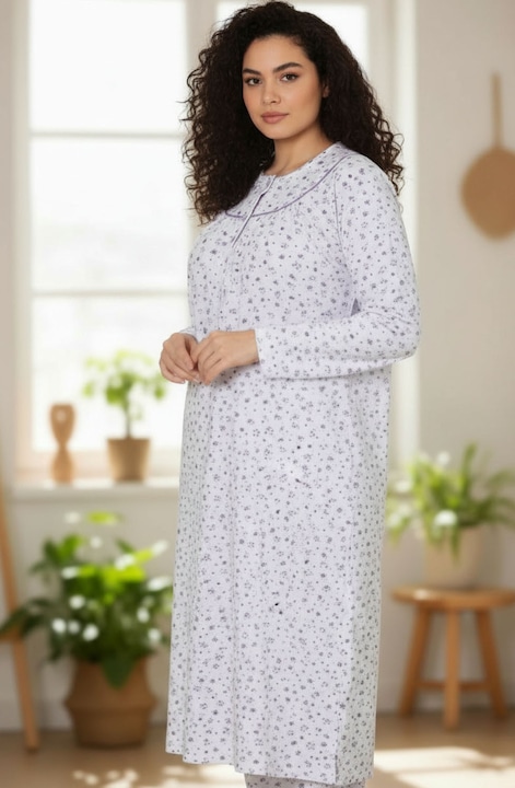 Camasa de noapte groasa, vatuita, cu nasturi la baza gatului, croi lejer si comod, Mov