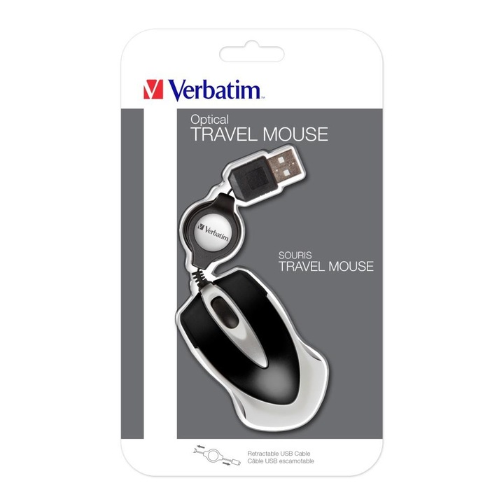 Mouse Verbatim, optica, cablu retractabil, negru, 29x42x150mm - eMAG.ro
