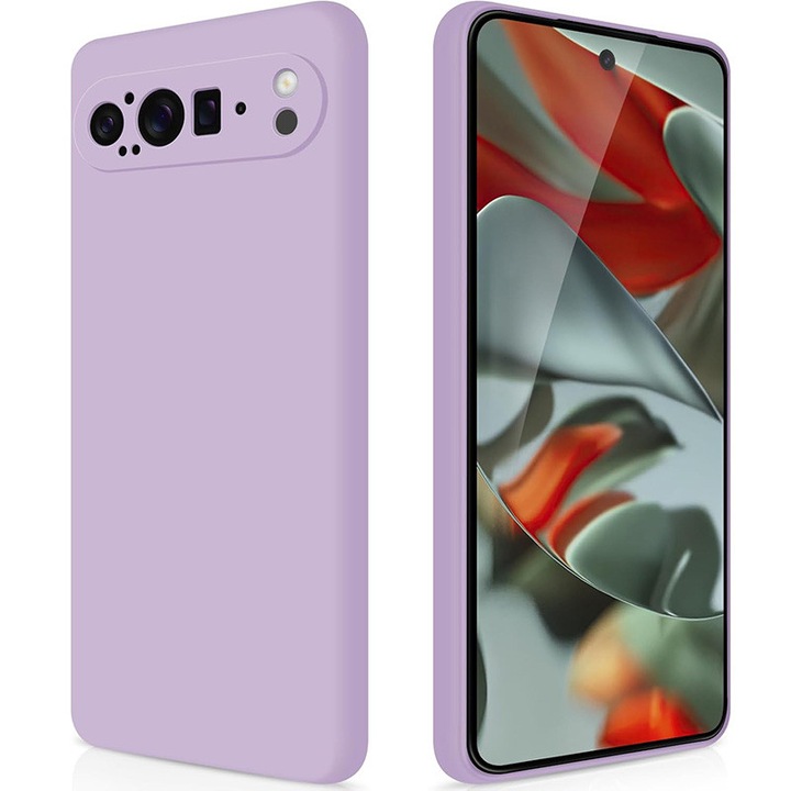 Husa telefon, compatibila cu Google Pixel 9 Pro XL, din cauciuc siliconic, protecție totală, violet deschis
