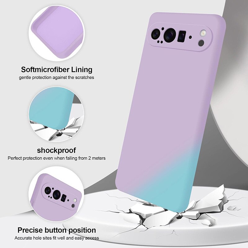 Husa telefon, compatibila cu Google Pixel 9 Pro XL, din cauciuc siliconic, protecție totală, violet deschis
