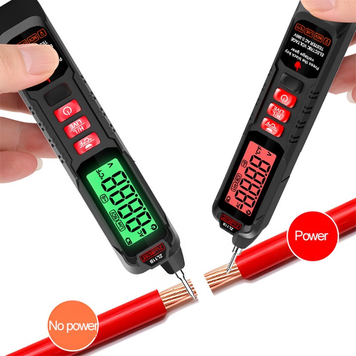 Detector tensiune, ZL11A, fara contact, indicator faza/nul, lanterna, 12 - 300 VAC, alarma sonora