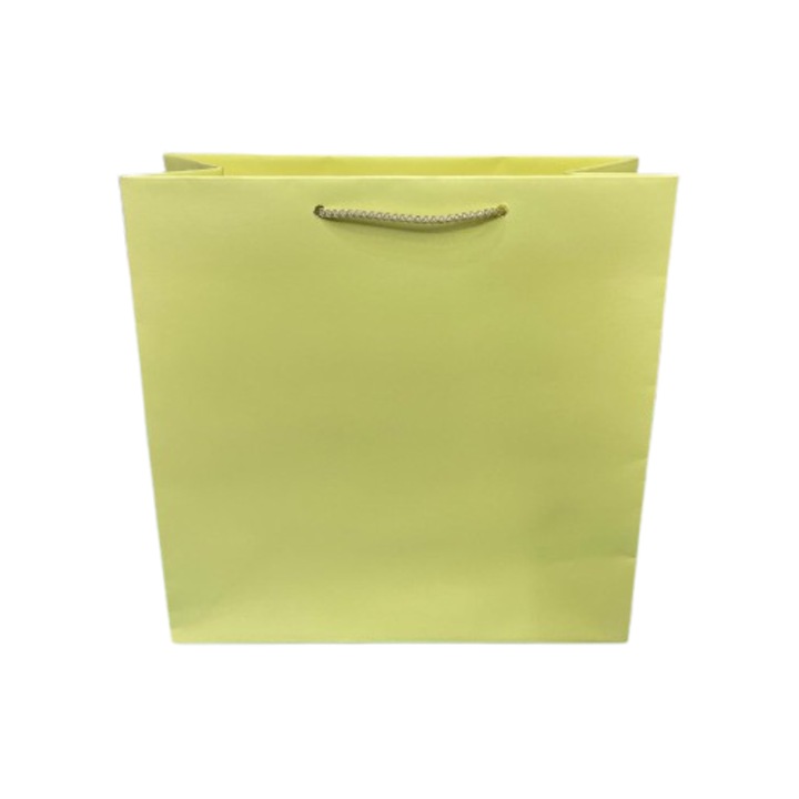 Pungă cadou Nicas galbenă 22x22x10 cm, cu mânere rezistente, capacitate 2 kg