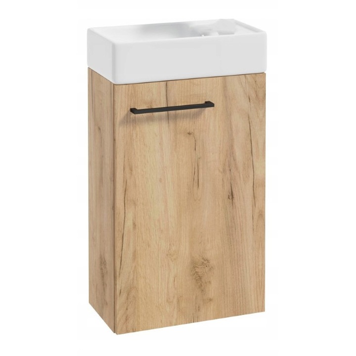 Dulap de baie cu lavoar ceramic, stejar craft, 40cm, set 2 piese