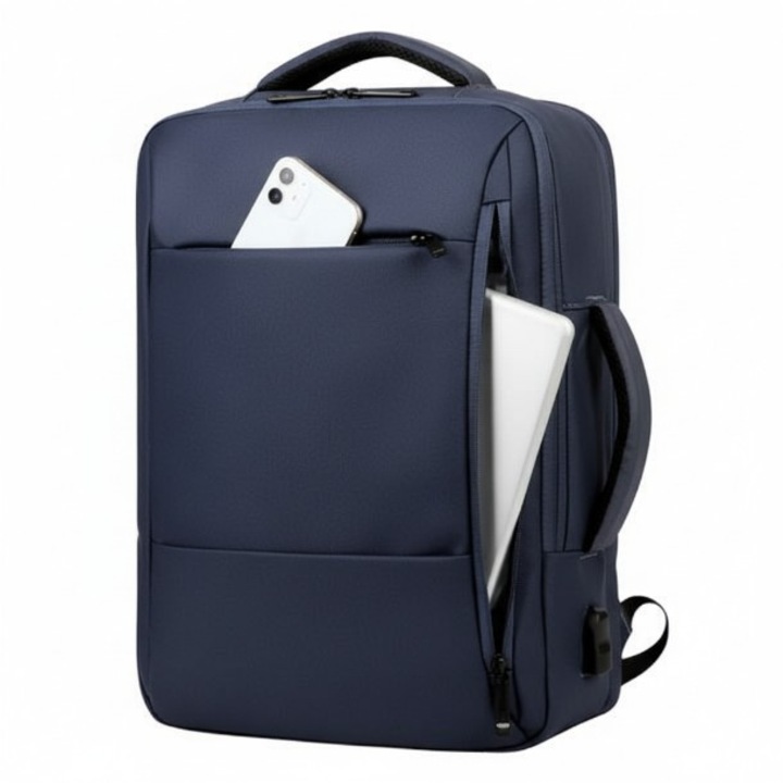 Rucsac MASTPAD pentru laptop/tabletă waterproof, 4 compartimente, port USB, ergonomic, Albastru, până la 16 inch