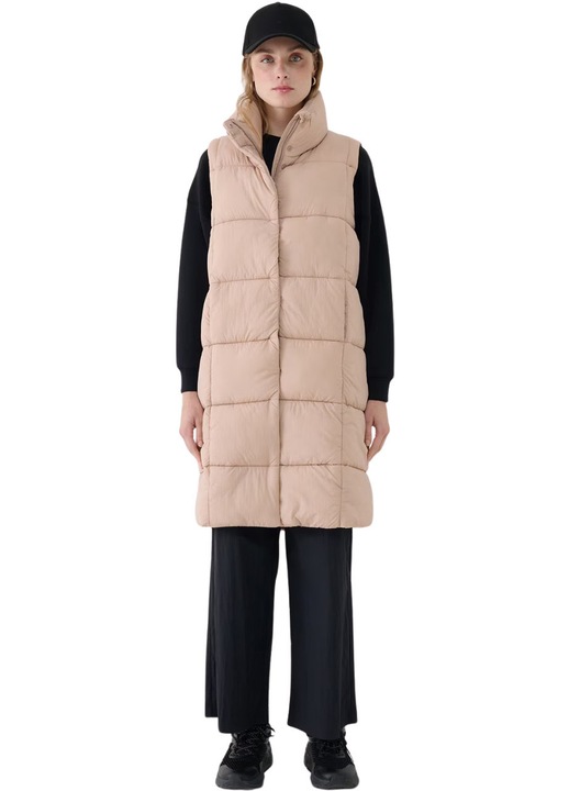 Vesta dama 4F F209, poliamida, umplutura sintetica, guler inalt, 2 buzunare, bej, L INTL