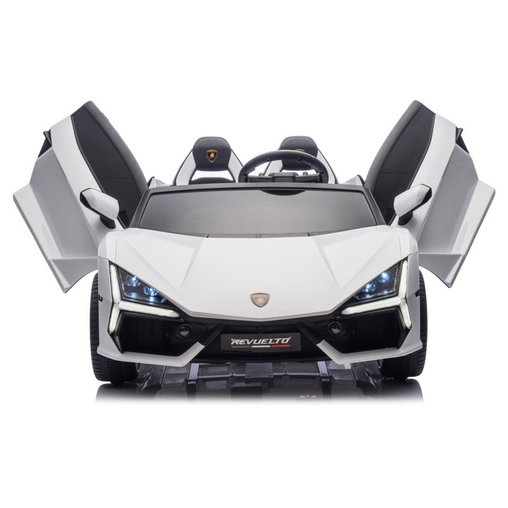 Електрическа кола Lamborghini Revuelto, 4x45W, 24V, бяла, 132x73x44cm, комплект с аксесоари
