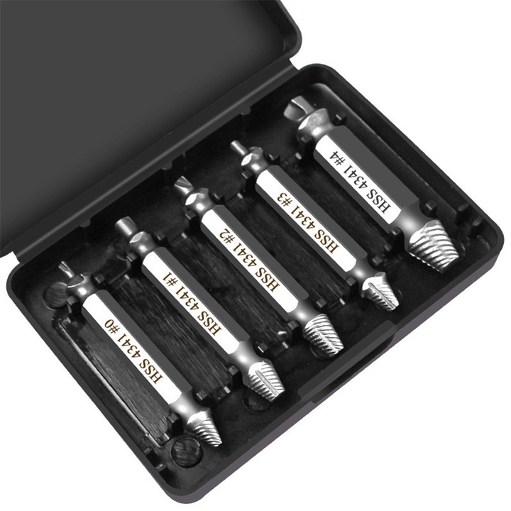 Set extractoare suruburi deteriorate, 5 piese, Autocise, otel de inalta viteza, argintiu