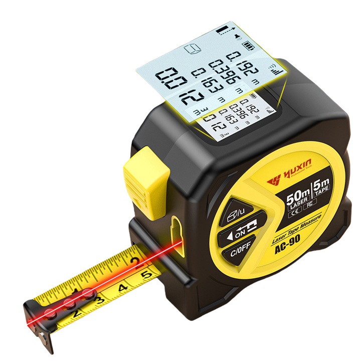 Ruleta Laser 2 in 1 KuviKoo, Ecran LCD Digital, Precizie +/-2mm