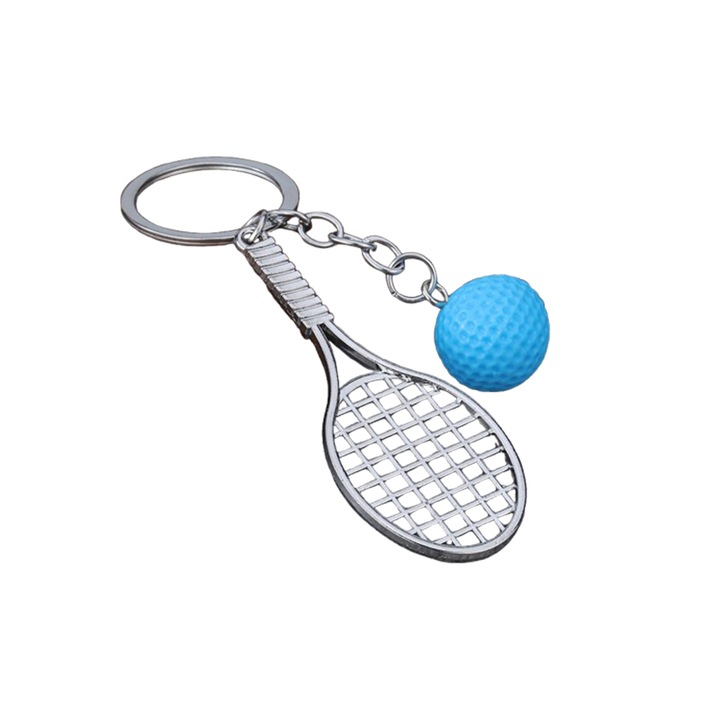 Kulcstartó Medál, Rakéta és Teniszlabda, Miniatűr, Fémötvözetből, kék