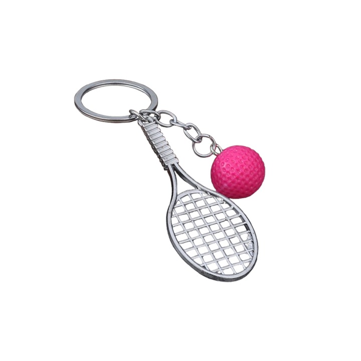 Kulcstartó Medál, Rakéta és Teniszlabda, Miniatűr, Fémötvözetből, piros