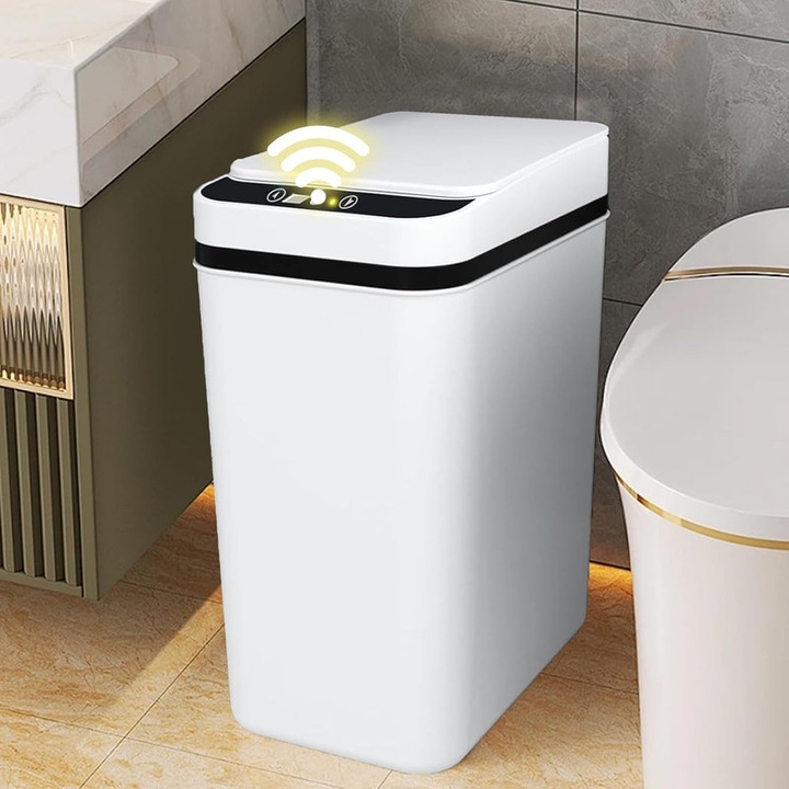 Кошче за боклук със сензор, Bedee, 12L, бял, тънък дизайн, автоматичен капак