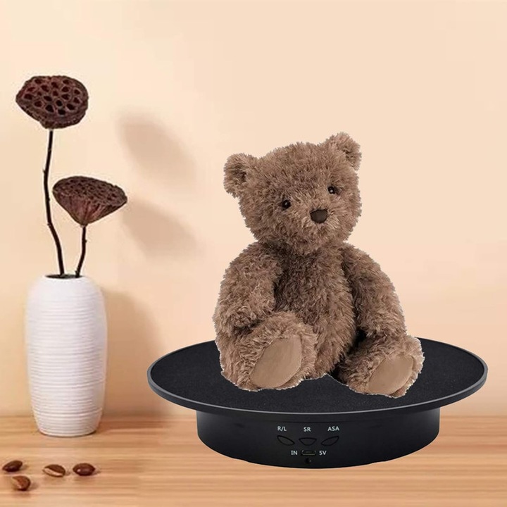 Електрическа въртяща се стойка, Bedee, въртене на 90-180-360 градуса, капацитет 8 кг, размери 20x4 см, черна