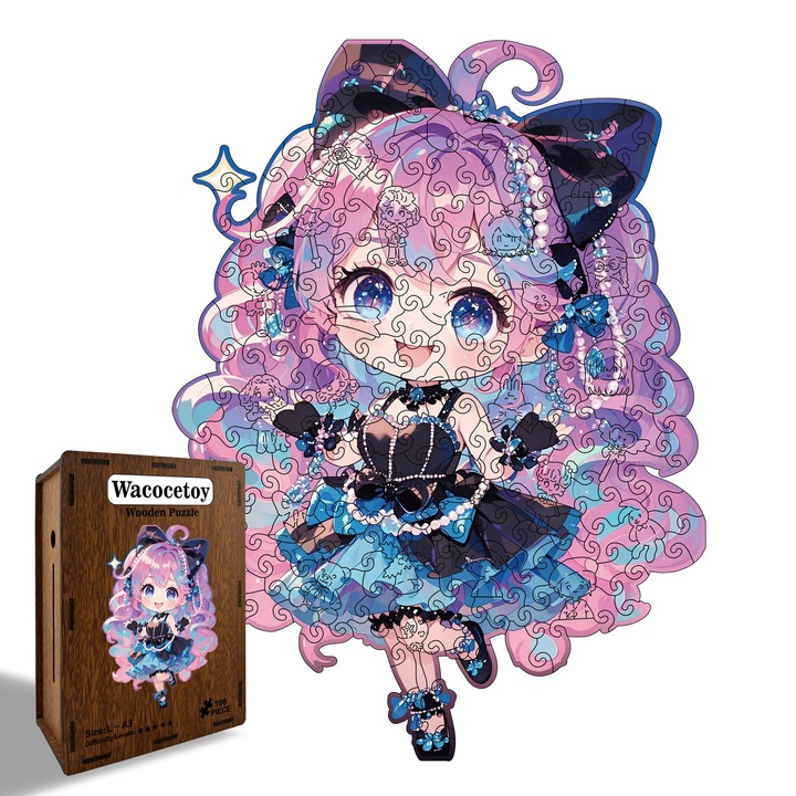 Дървен пъзел с анимационни рисунки, неправилни части, кутия с касичка, 33x25 см