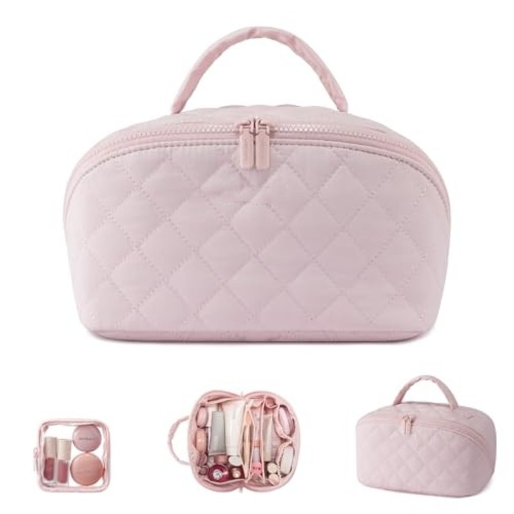 Козметичен несесер с голям капацитет, 180° плосък дизайн, 5 отделения, многоцветен, за пътувания