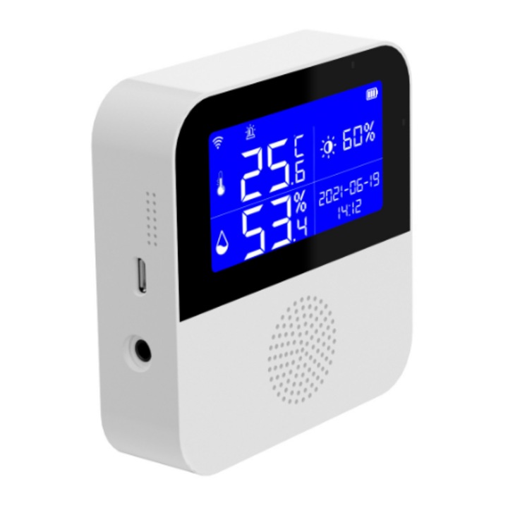 Termometru Higrometru cu Alarma WIFI, Senzor de Temperatura Extern, Cablu de Alimentare