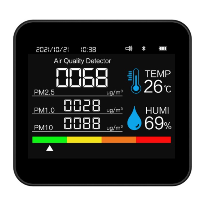 Monitor de calitate a aerului portabil, 9 in 1, masoara praf PM2.5, conectivitate wireless, monitorizare in timp real, negru