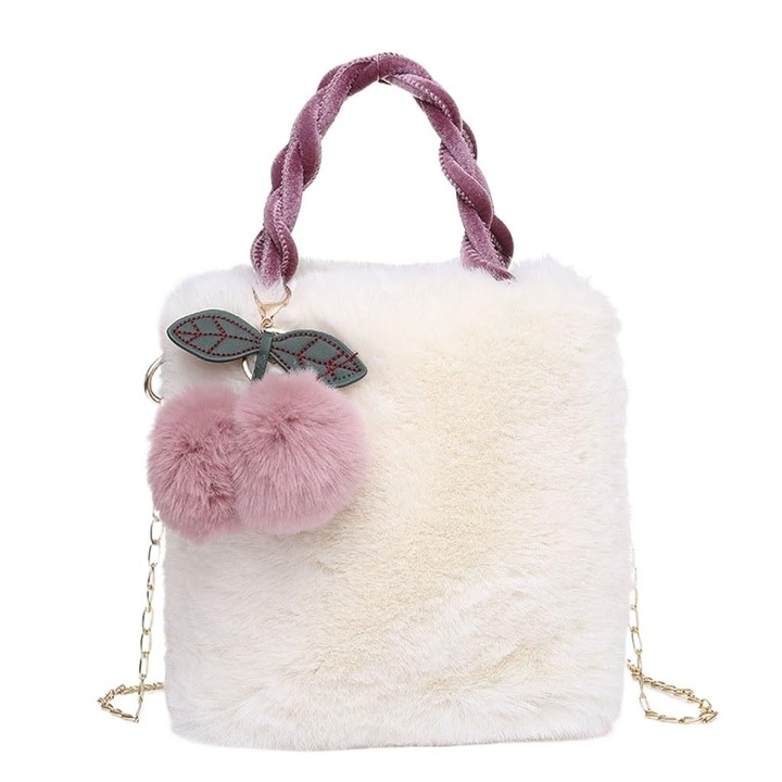 Plüss női válltáska, fekete, nagy kapacitású, vízlepergető, öko-bőrből