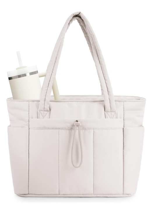 Geanta de umar pentru femei, cu suport pentru cana, compartiment pentru laptop 15.6", 20L, 12.2"x15.7"x6.3", alb