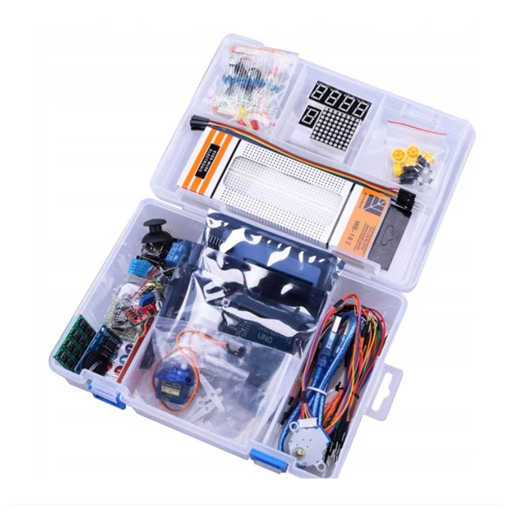 Set de start pentru programare Arduino XXL, Omelivon, UNO R3, LCD, LED, RFID, multicolor