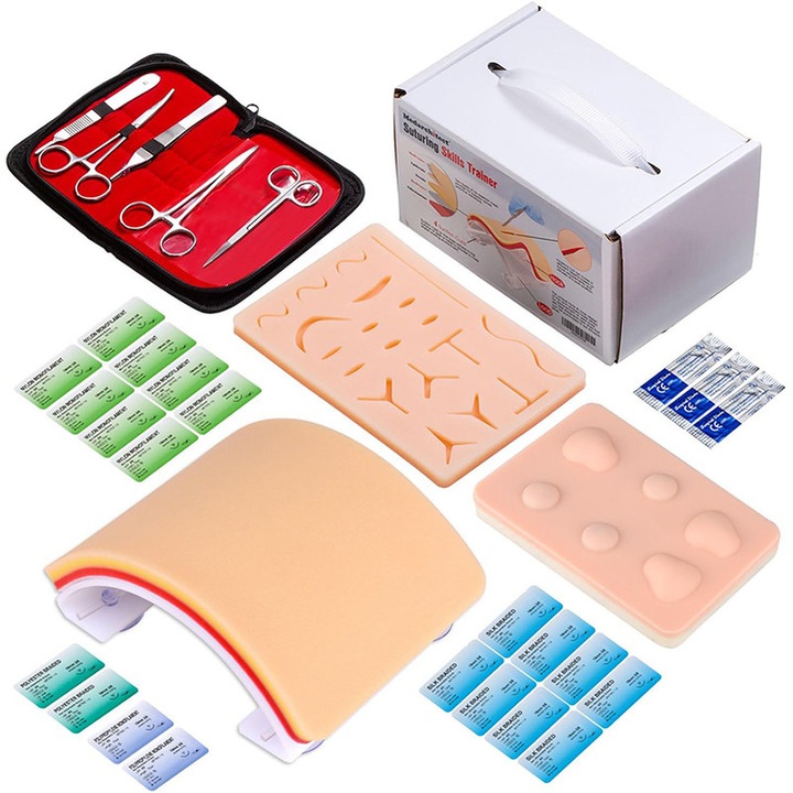 Kit avansat de practica pentru suturi, Omelivon,, design cu arcuri, culoare nude, 39 piese,19 rani pre-taiate, Nude