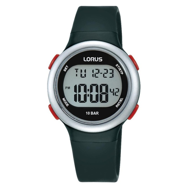 Ceas barbatesc Lorus R2335QX9, argintie, curea din piele, 32mm, waterproof 100m, cronograf, stopwatch