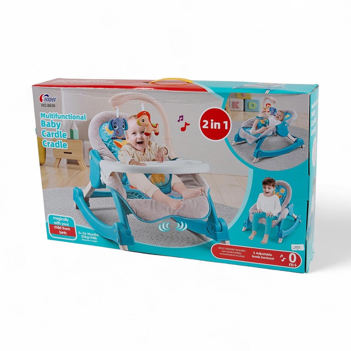 Baby Cradle 2 az 1-ben bölcső-pihenőszék, zene és rezgés, újszülötteknek és 18 kg-ig terjedő gyermekeknek, kompakt