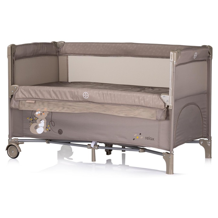 Lehajtható oldalú kiságy, barna, textil, max. 15 kg