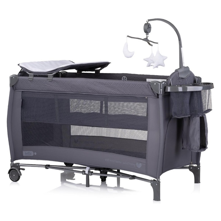 Pătuț portabil pentru copii, Antracit, până la 15 kg