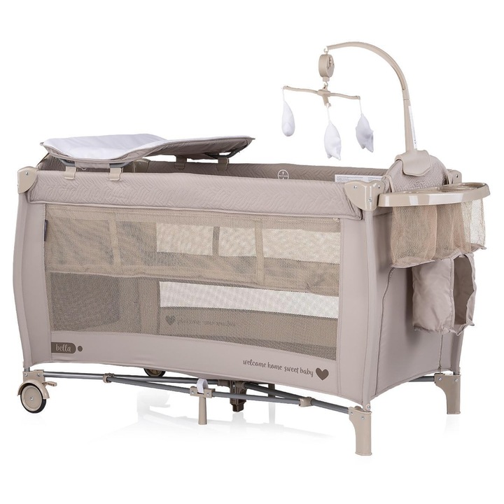 Pătuț portabil pentru copii, bej, textil, până la 15 kg
