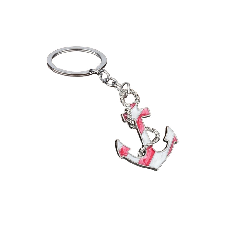 Kulcstartó Medál Horgony, Tengeri Tematika, Zománcozott Részletek, piros