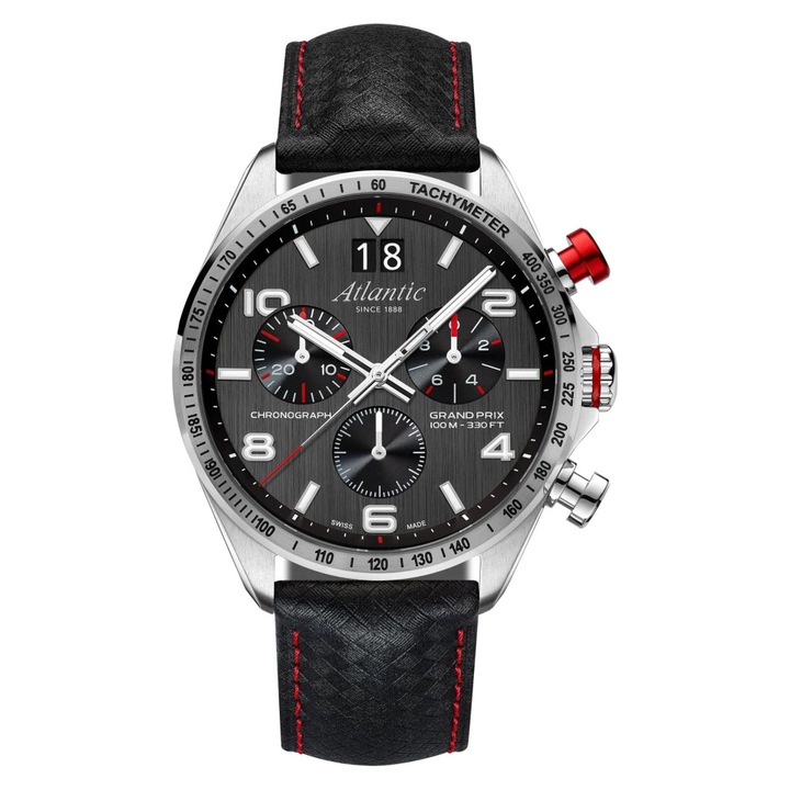 Ceas barbatesc Atlantic 55463.41.65, negru, curea din piele, mecanism quartz, 13mm