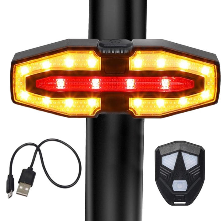 Set semnalizator Bicicleta, Bedee®, 5 moduri de lumina, rezistenta la apa IPX4, baterie de mare capacitate de 900mAh, usor de instalat, reglabila, potrivire universala inclusiv trotineta, scuter, bicicleta electrica, e-bike, Negru/rosu