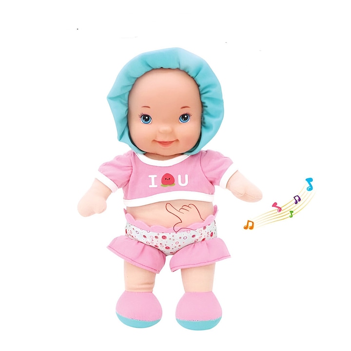 Păpușă moale pentru copii EmonaMall W5725, Bebeluș care râde, Roz