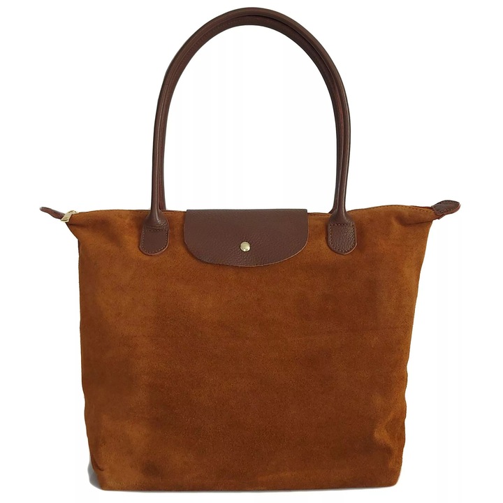 Geanta shopper XL A4 din piele naturala, VERA PELLE, camel, 43x32x14cm