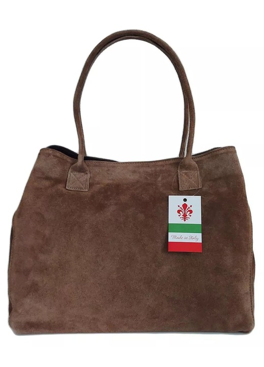 Geanta dama, Vera Pelle, XL, zamsz natural, bej, 34x52x30cm