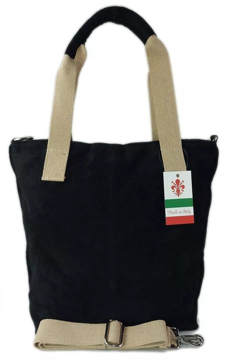 Geanta shopper din zams, VERA PELLE, neagra, dimensiuni 35x42x15cm, cu curea reglabila