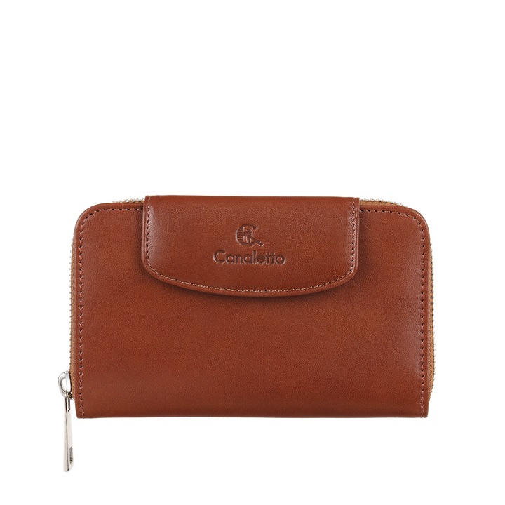 Portofel dama Canaletto din piele, coniac, 15 compartimente pentru carduri, protectie RFID
