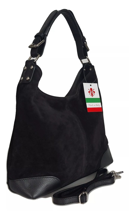 Geanta de dama, Vera Pelle, din piele naturala, neagra, dimensiuni 26x41x11cm, cu curea reglabila