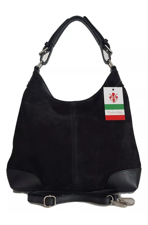 Geanta de dama, Vera Pelle, din piele naturala, neagra, dimensiuni 26x41x11cm, cu curea reglabila