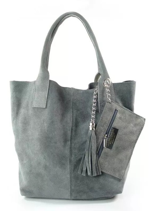 Geanta dama, Vera Pelle, din piele naturala, gri, XL, format A4