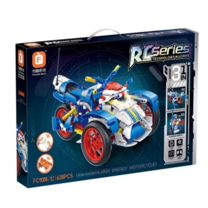 Set de construcție pentru copii cu telecomandă, 3 în 1, 638 de piese pentru trei figurine, Multicolor