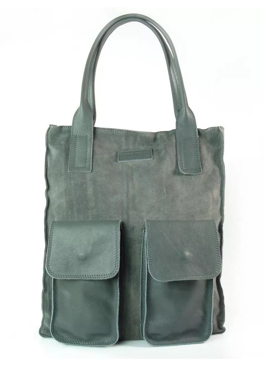 Geanta dama Vera Pelle, din piele naturala, gri, dimensiuni 40x32x11cm, format A4, cu multiple compartimente