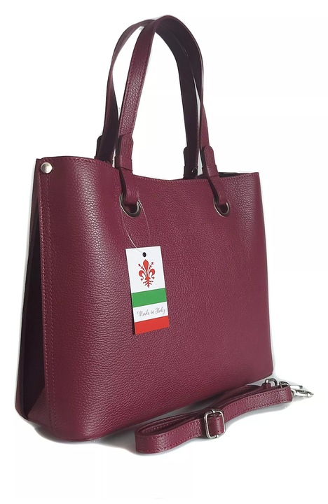Geanta shopper din piele, Vera Pelle, 3 compartimente, bordo, 28x36x35cm, format A4