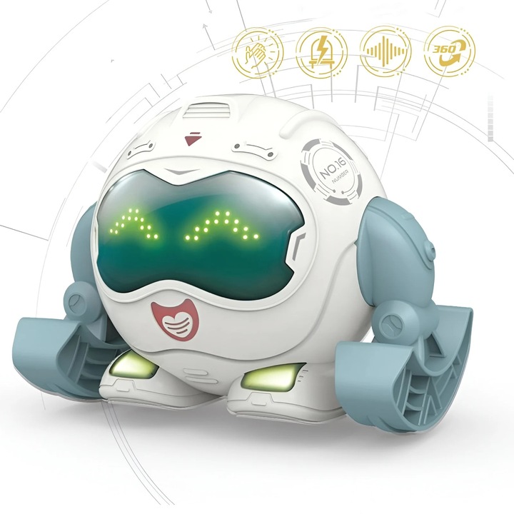 Robot Interactiv Tumbling cu Control Vocal, Senzori Tactili si Miscare 360° – Jucarie Inteligenta pentru Copii