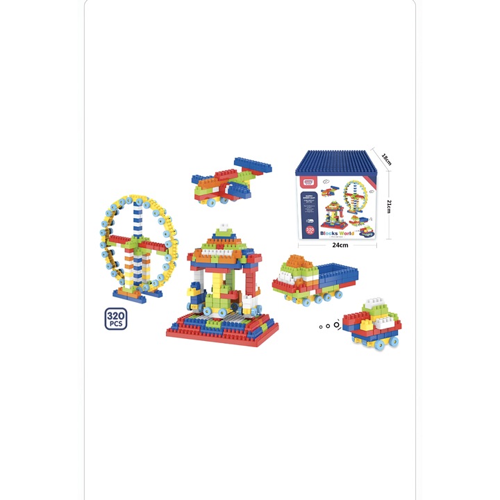 Set Blocuri Construibile 320 Piese, Vehicule, Avion, Multicolor, 24x21x18cm