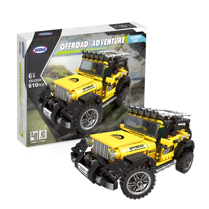Set Constructie Offroad 4x4 Adventure, 610 piese, model robust, galben, 25-30cm