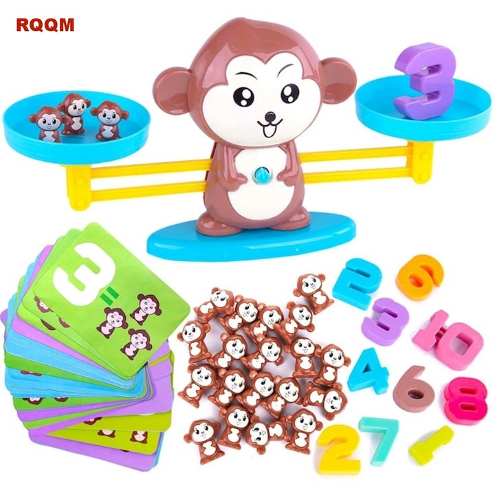Jucărie educativă RQQM - Maimuță cu balanță, set 65 piese, multicolor, pentru 3-7 ani