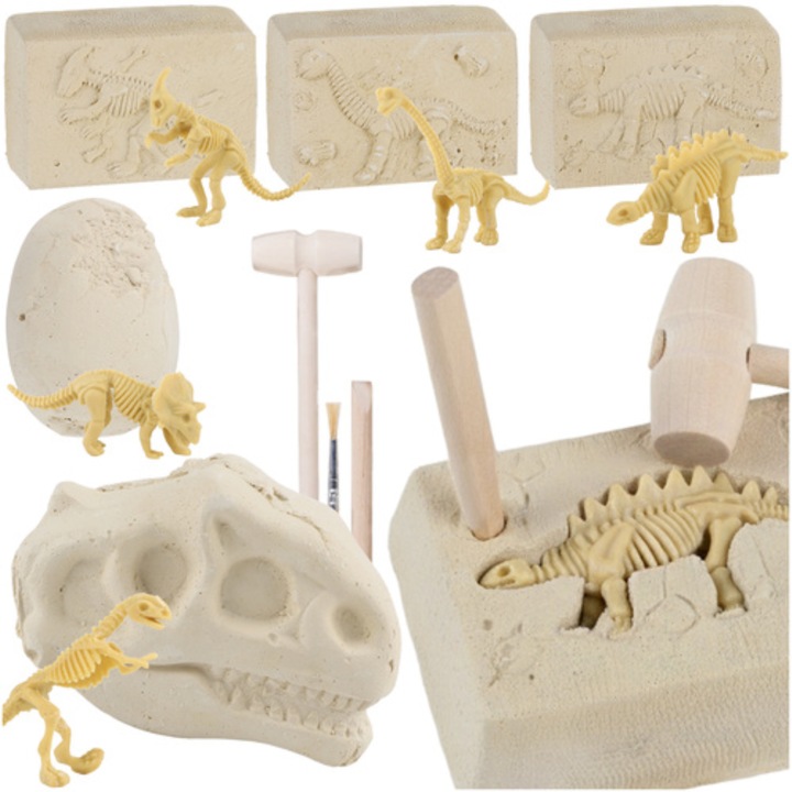 Kruzzel fosszília ásó készlet gyerekeknek, 5 dinoszaurusz, többszínű, 5.5x8cm