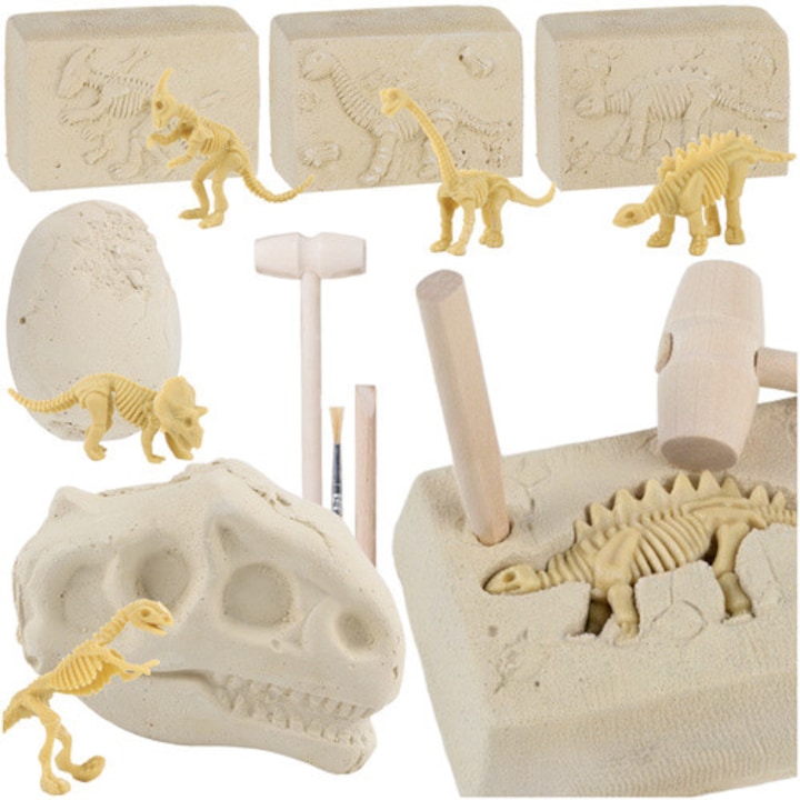 Set de Excavare Dinozauri 5-in-1, Ayawaska, Joc educativ, Instrumente incluse, 5.5x8cm